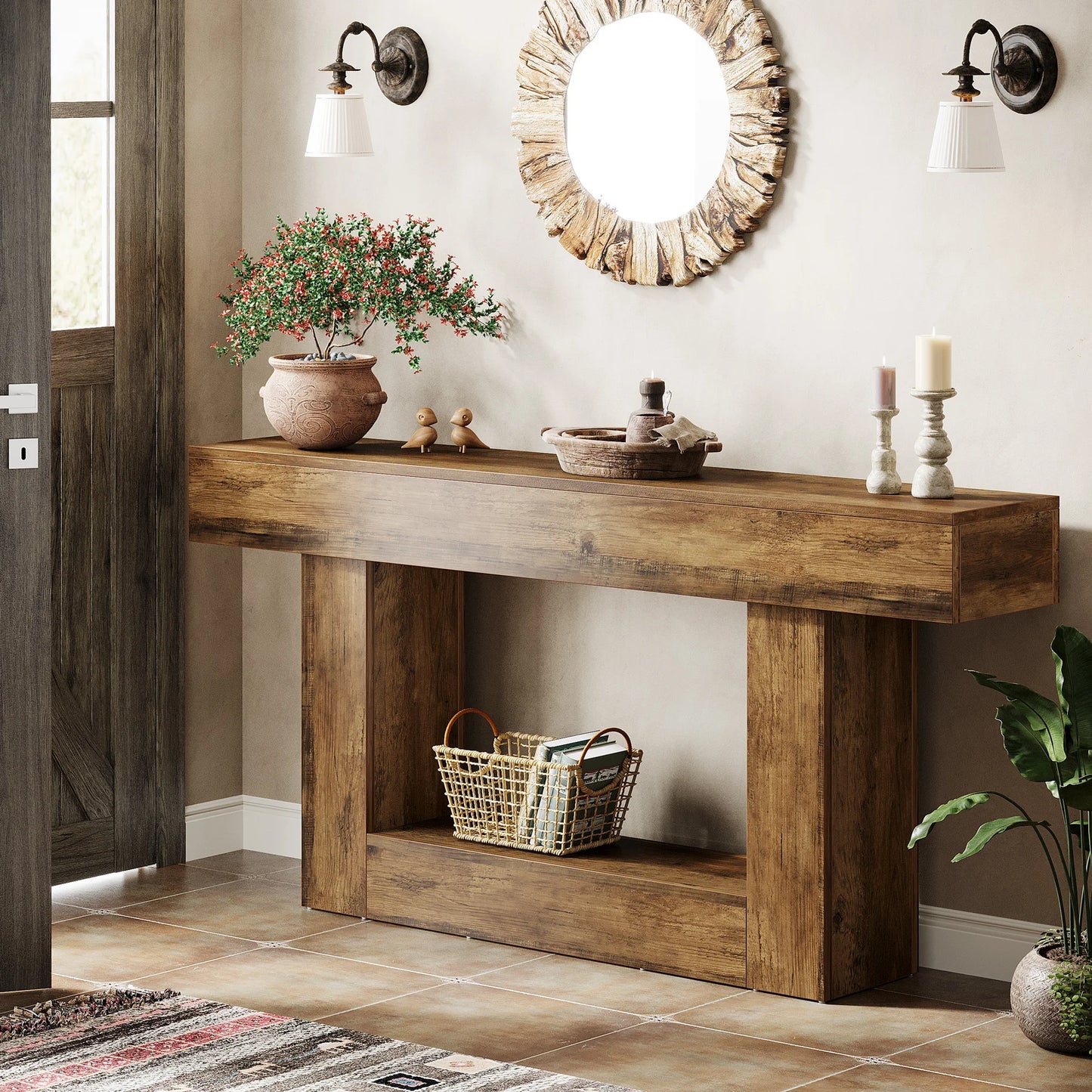 Tribesigns Farmhouse Two Tier Console Table With U Shaped Base