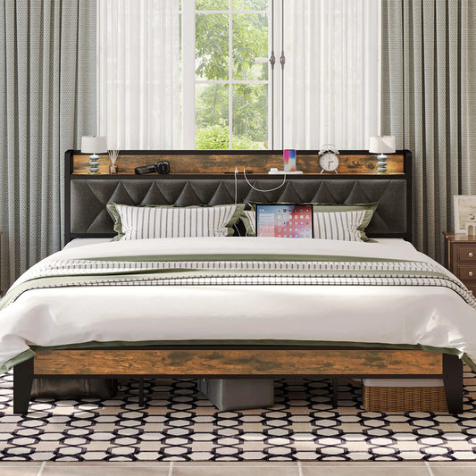 NONECN Bed Frames With Storage Headboard And Outlets