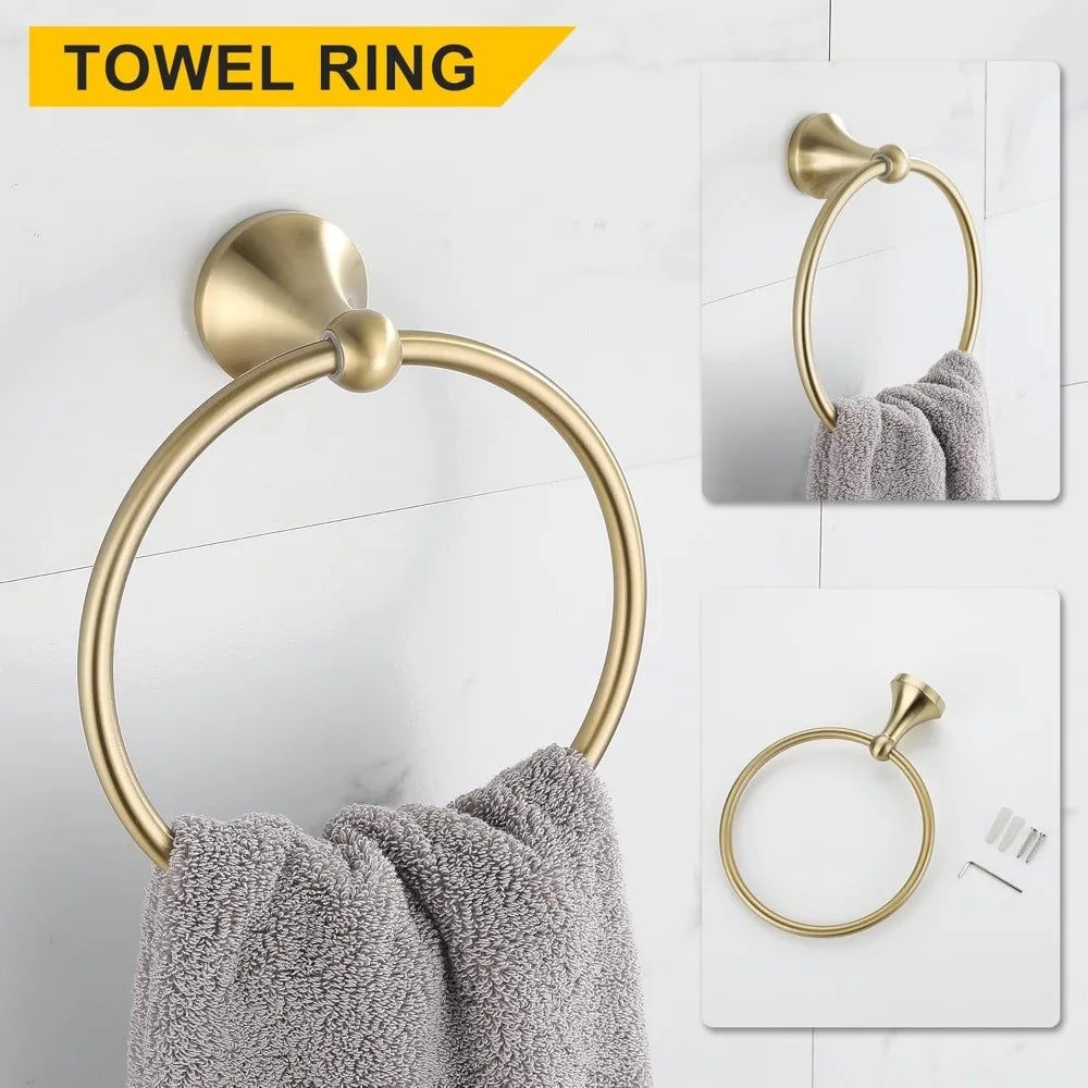 Brushed Gold 4 Piece Bathroom Hardware Set Towel Bar