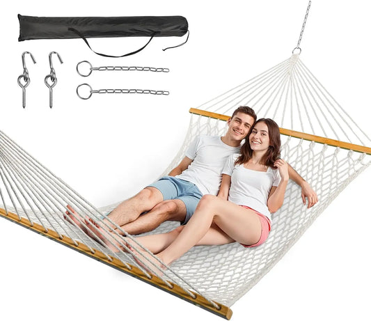 Double Hammock for Two Handwoven Rope with Spreader Bar