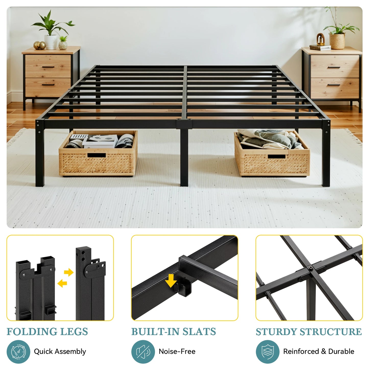 HOOMIC Heavy Duty Metal Bed Frame With Underbed Storage