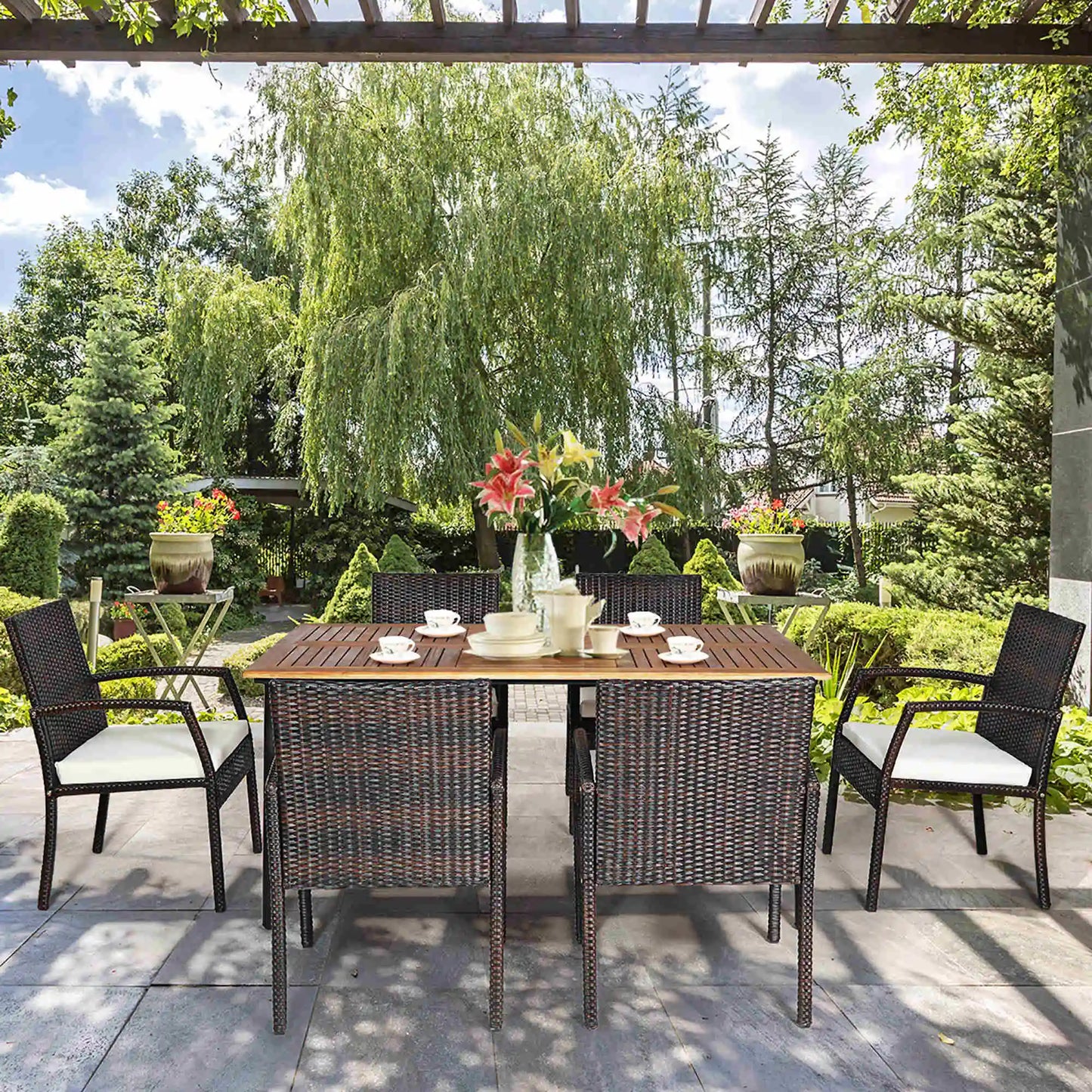 HOMASIS Patio Rattan Dining Set With Umbrella Hole