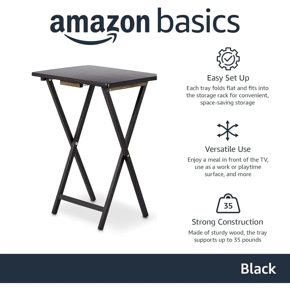 Portable Folding Tray Table Set With Storage Rack Unit