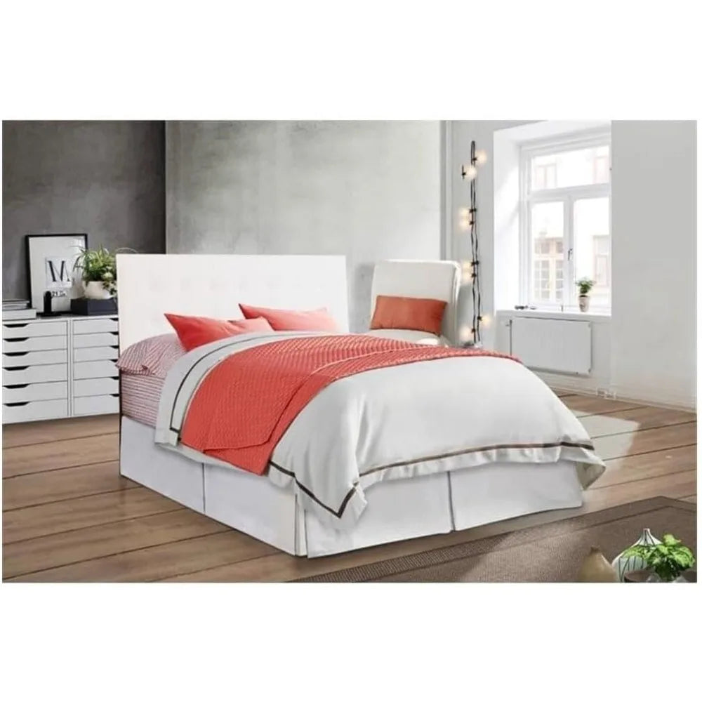 Adjustable Height White Faux Leather Headboard, Mountable to Bed or Wall, Modern Style for Bedroom