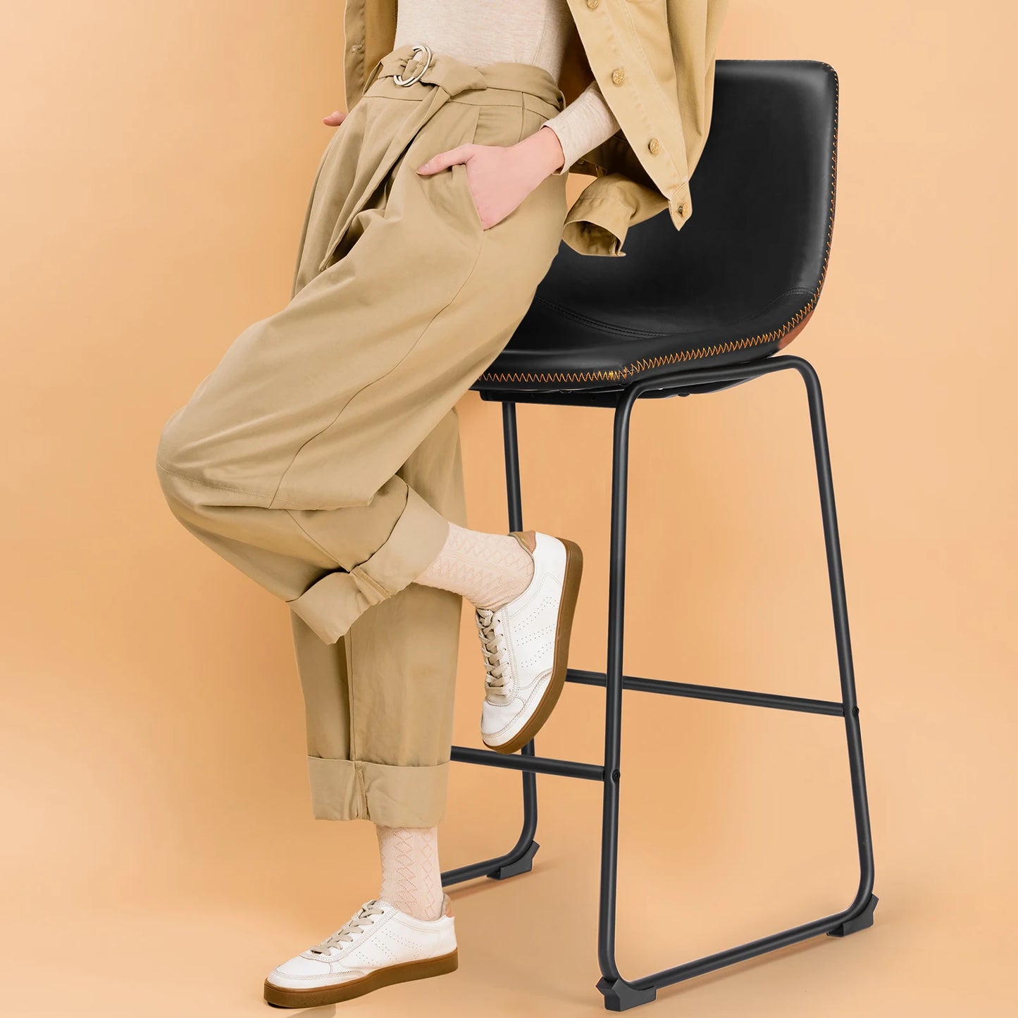 JHK PU Leather Bar Stools Set of 2