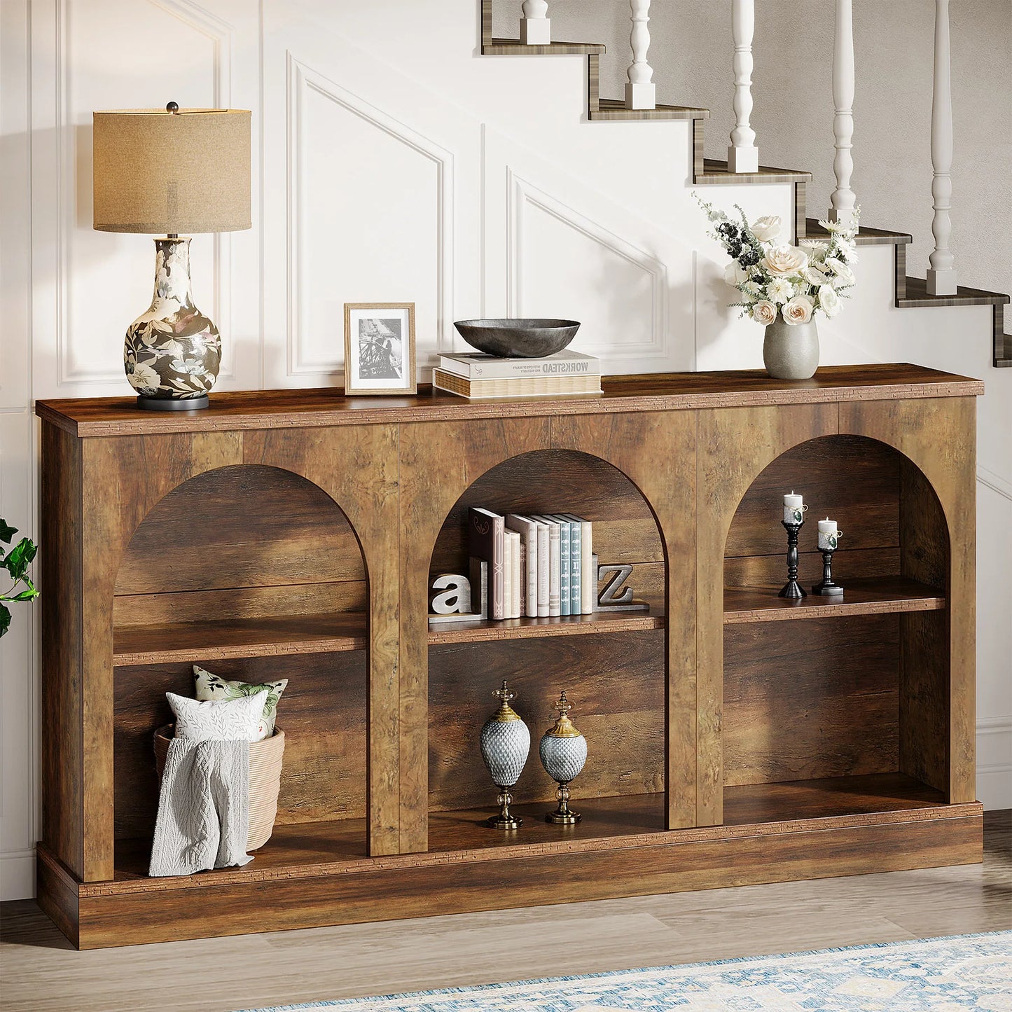 Tribesigns Farmhouse Console Table With 3 Tier Storage