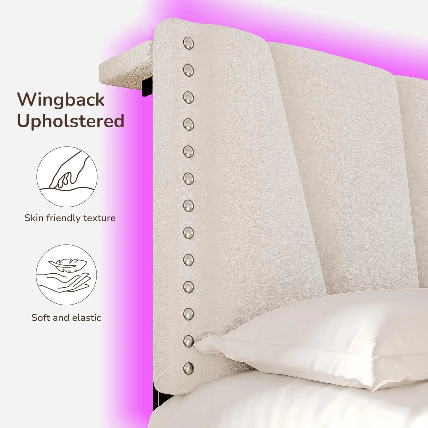 XMSJ Velvet Headboard Bed Frame With LED Lights And Charge