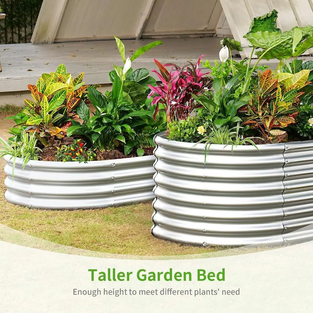Oval Galvanized Metal Garden Bed Planter for Vegetables and Fruits