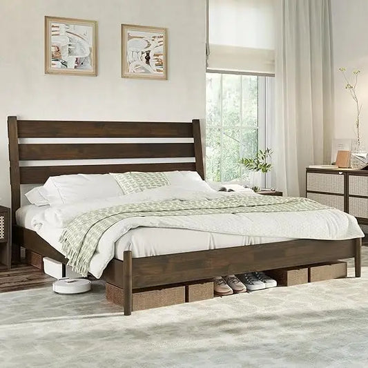 MKDK Jocisland Solid Wood Platform Bed Frame Mid Century