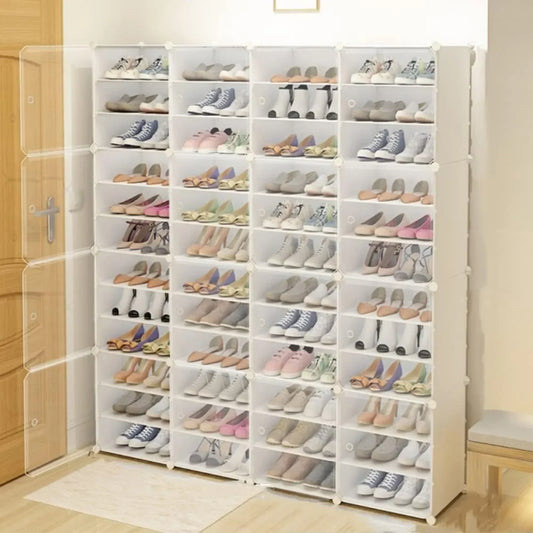 96 Pair Shoe Rack Organizer, 12 Tier Plastic Shoe Rack with Door, White, 18.7"H, US Stock storage containers