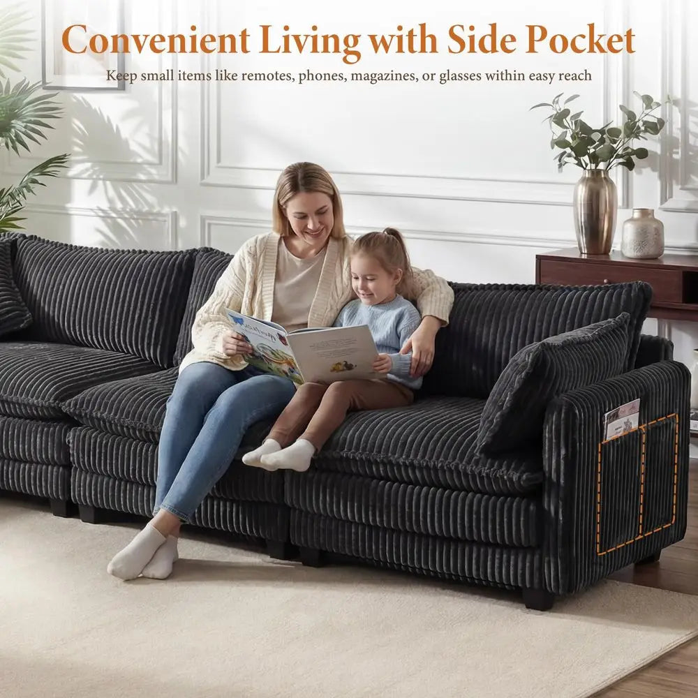 L Shaped Modular Sectional Couch Corduroy Upholstered Living Room Sofa