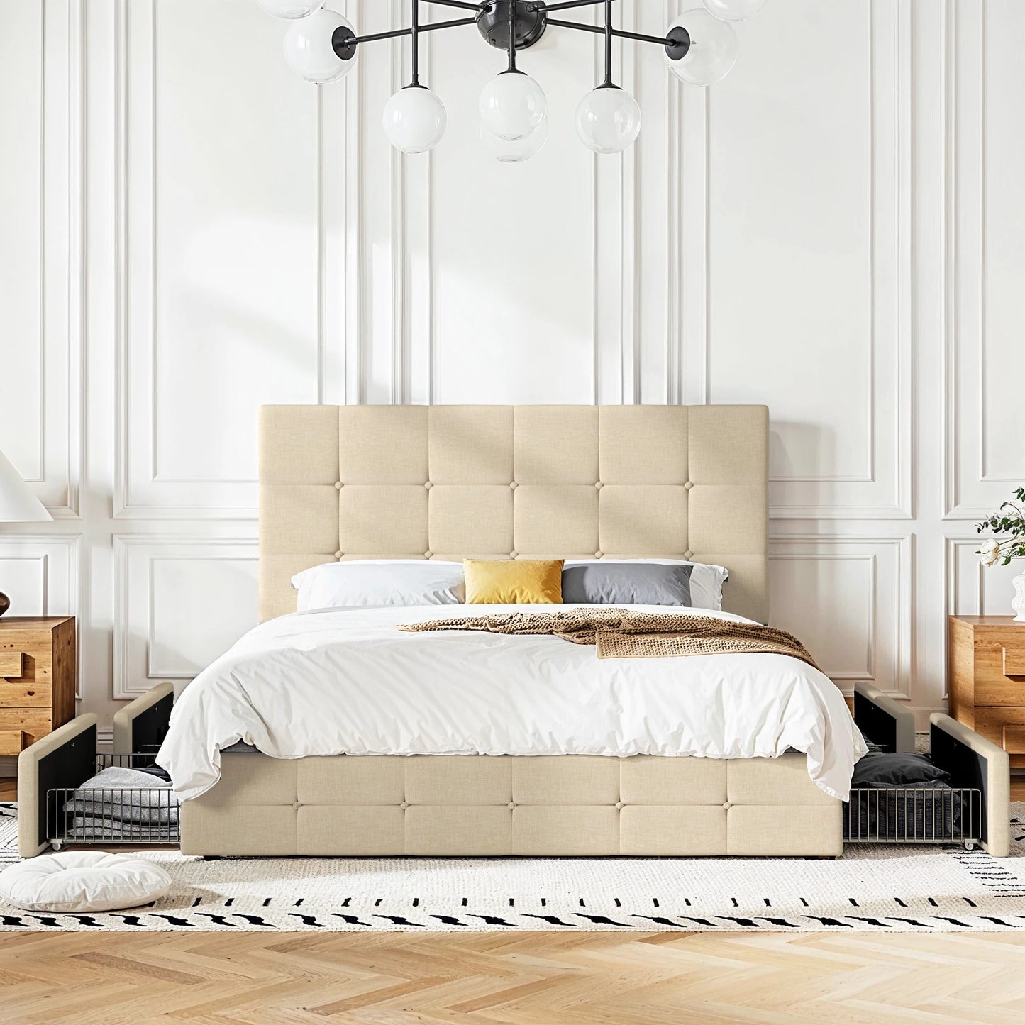 HOOMICH Platform Storage Bed Frame 4 Drawers Adjustable Headboard