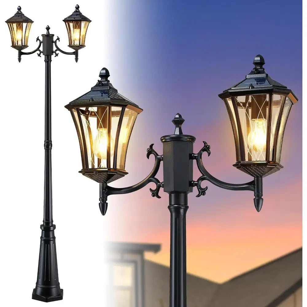 Solar Lamp Post Light 2 Head Dusk to Dawn Lighting