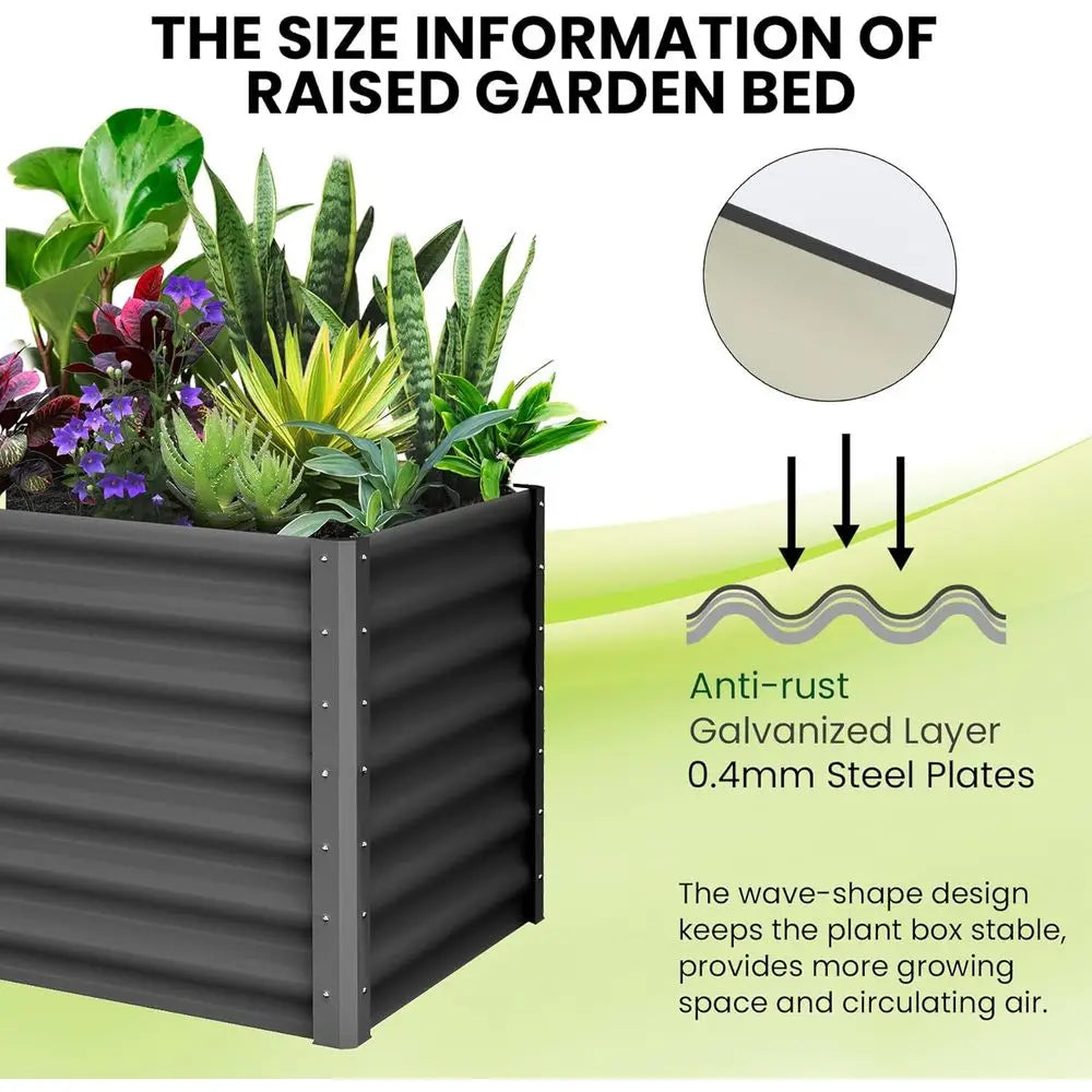 Ticify Galvanized Raised Garden Bed Outdoor Planter for Yard Gardens