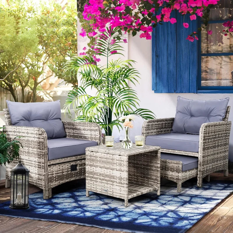 Hign Concerned 5 Piece Wicker Patio Furniture Set Ottomans