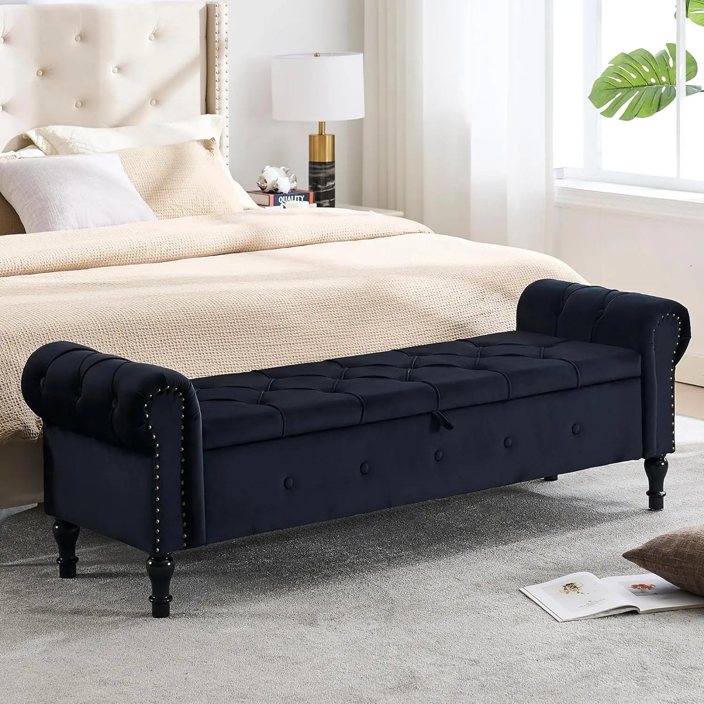 Storage Bench for Bedroom Faux Leather End of Bed Bench