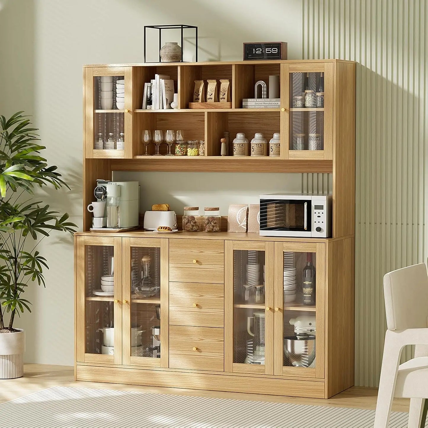 Guangbai Kitchen Hutch Cabinet With Glass Doors and Drawers