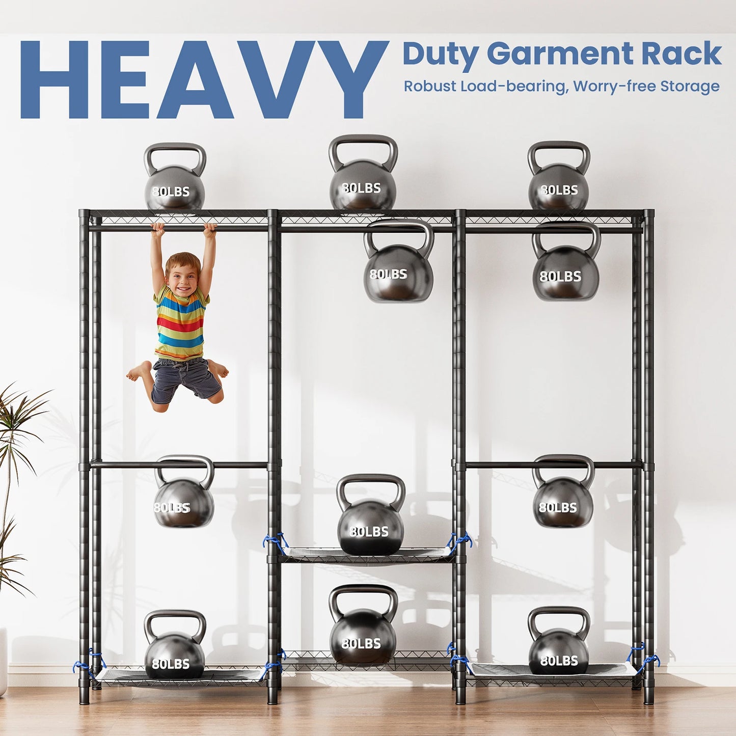 Heavy Duty Metal Clothes Rack Storage Organizer Freestanding Wardrobe 960 Lb
