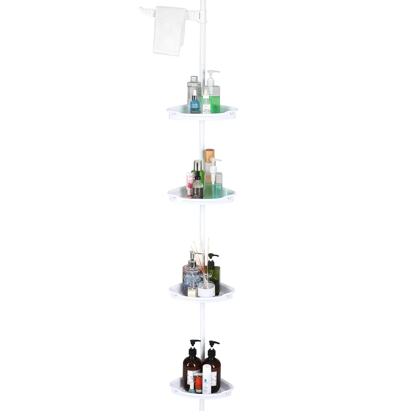 Twister.CK Corner Shower Caddy Tensioner Four-Tier With Towel Rods