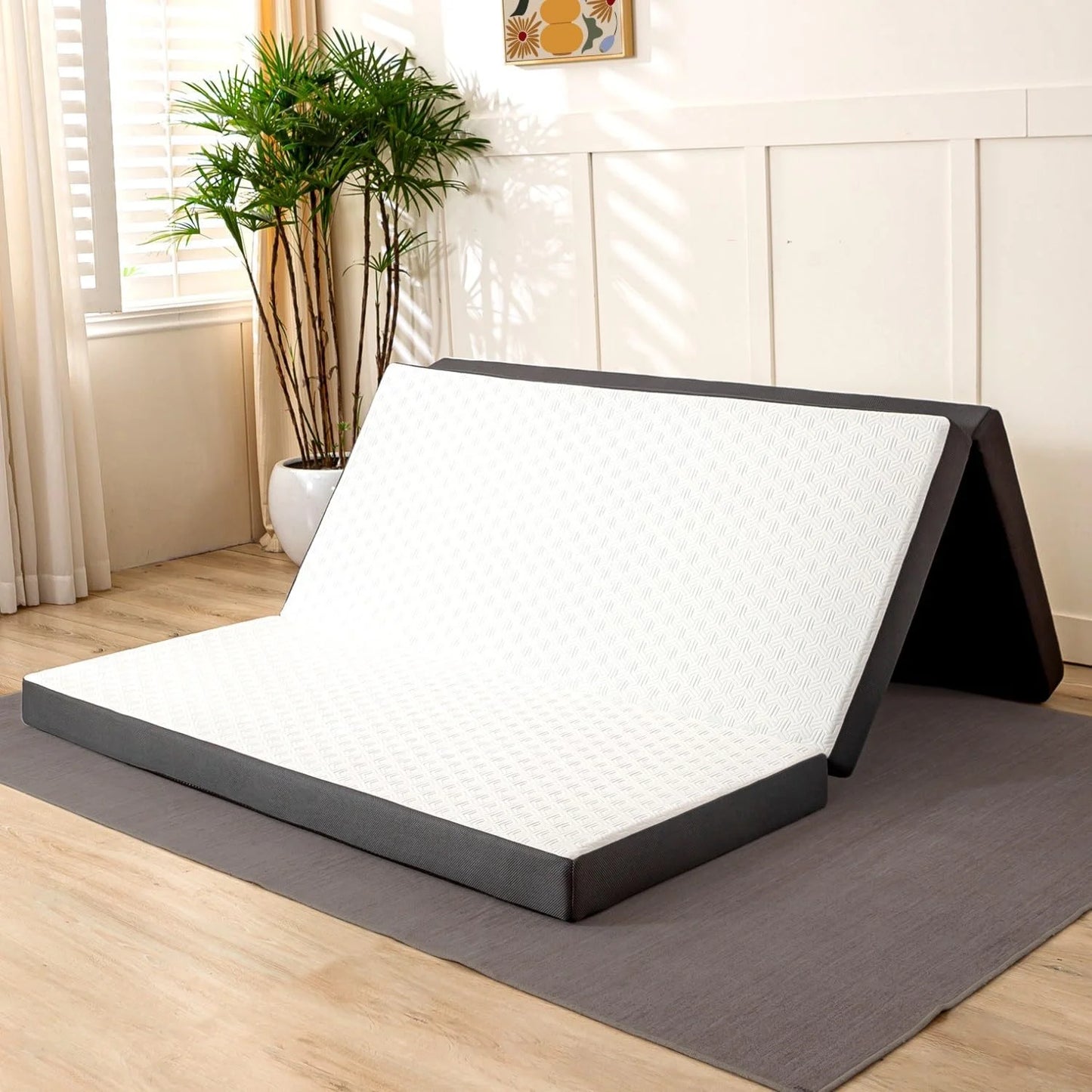 Hcore Tri Fold Mattress With Washable Cover Storage Pockets