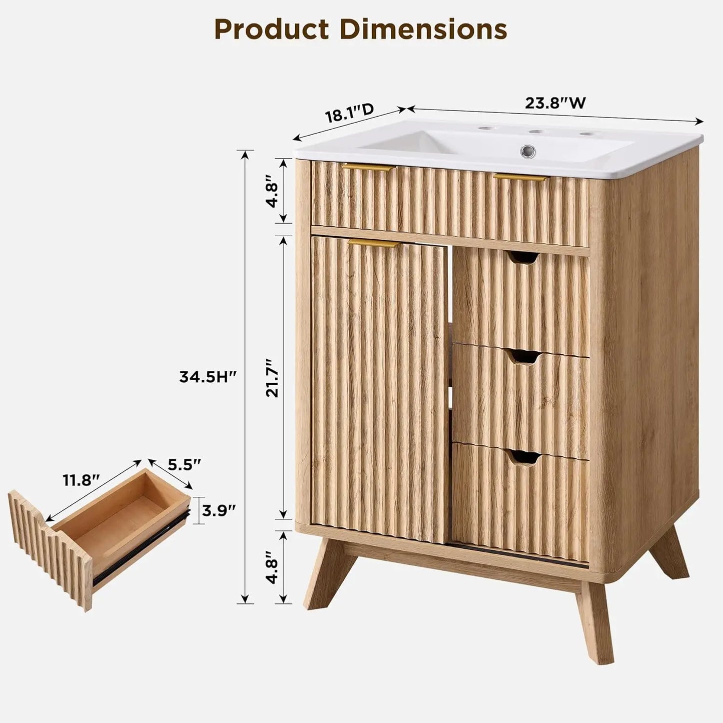 XMSJHignconcerned Fluted Bathroom Vanity With Ceramic Sink