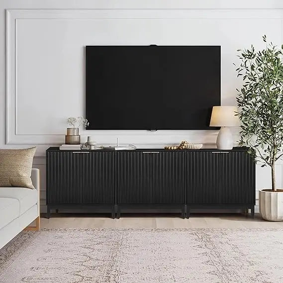 Contemporary Fluted Accent Cabinet with Doors and Adjustable Shelves, Wooden Coffee Bar Table for Living, Dining, and Kitchen Sp