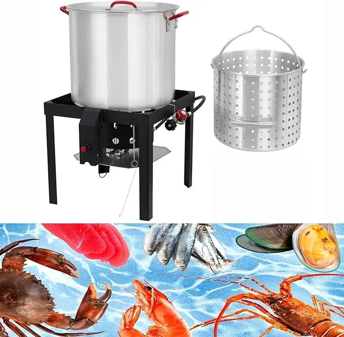HiMISS Aluminum Seafood Boil Pot Kit With Burner And Strainer