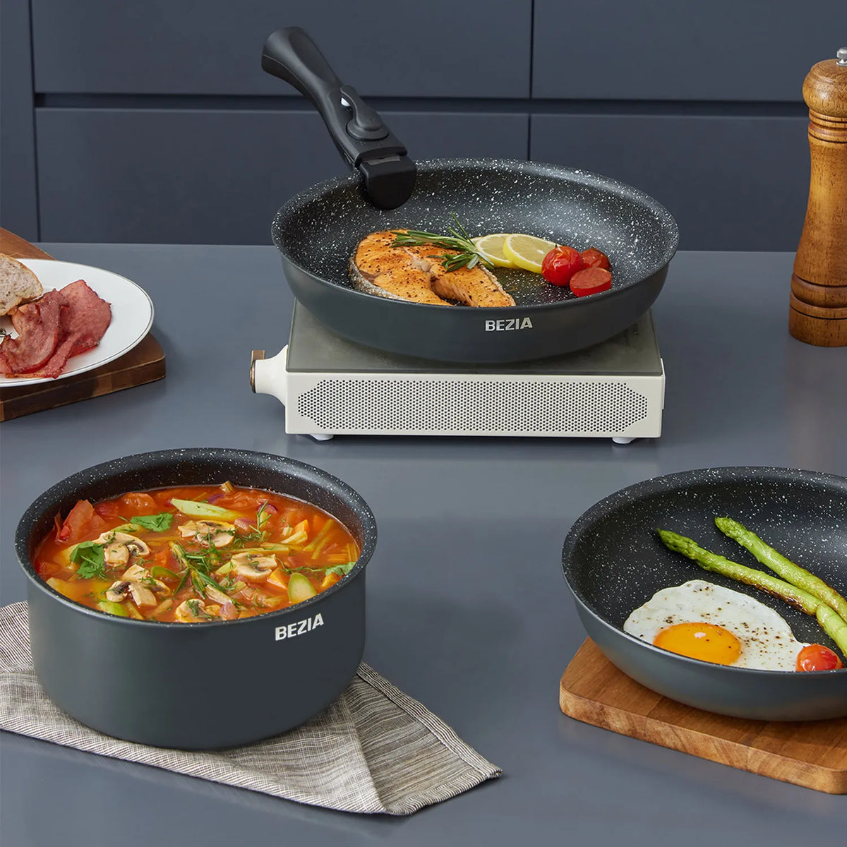Nonstick Induction Pots And Pans Set With Removable Handles