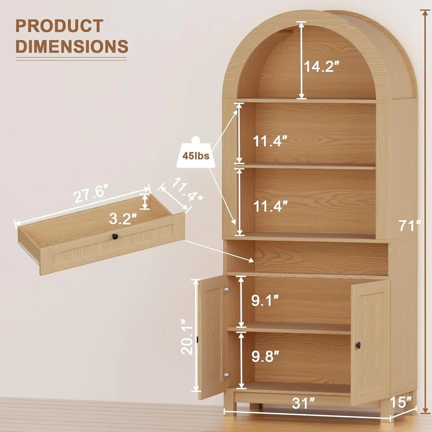 Chengwei Arched Pantry Cabinet Engineered Wood With Smooth Gliding Drawers