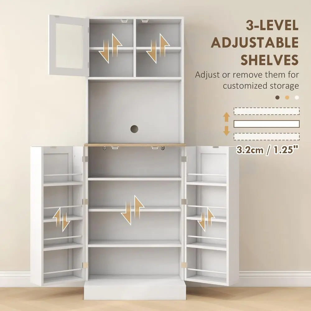 Kitchen Pantry Cabinet With Microwave Shelf And Glass Doors