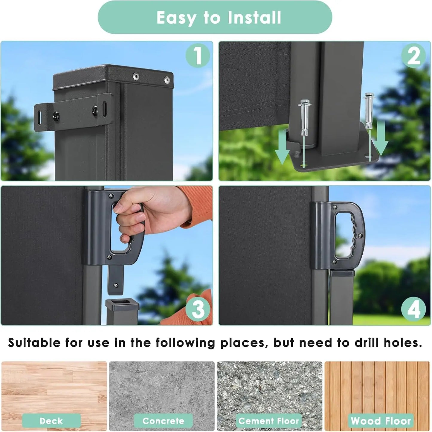 Frame Retractable Side Awning UV 50 Plus Aluminum Rustproof