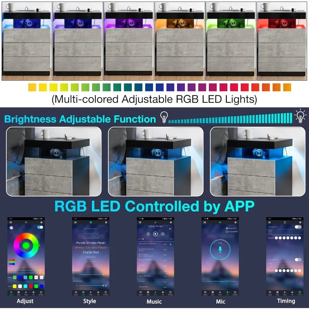 GUANGBAI LED Nightstand With Wireless Charging USB Ports