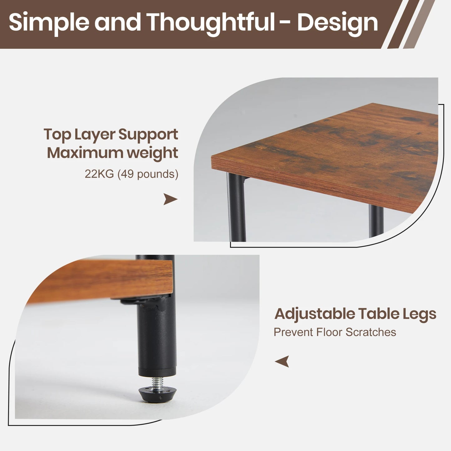 JHK 2 Tier End Table With Adjustable Feet Steel Frame