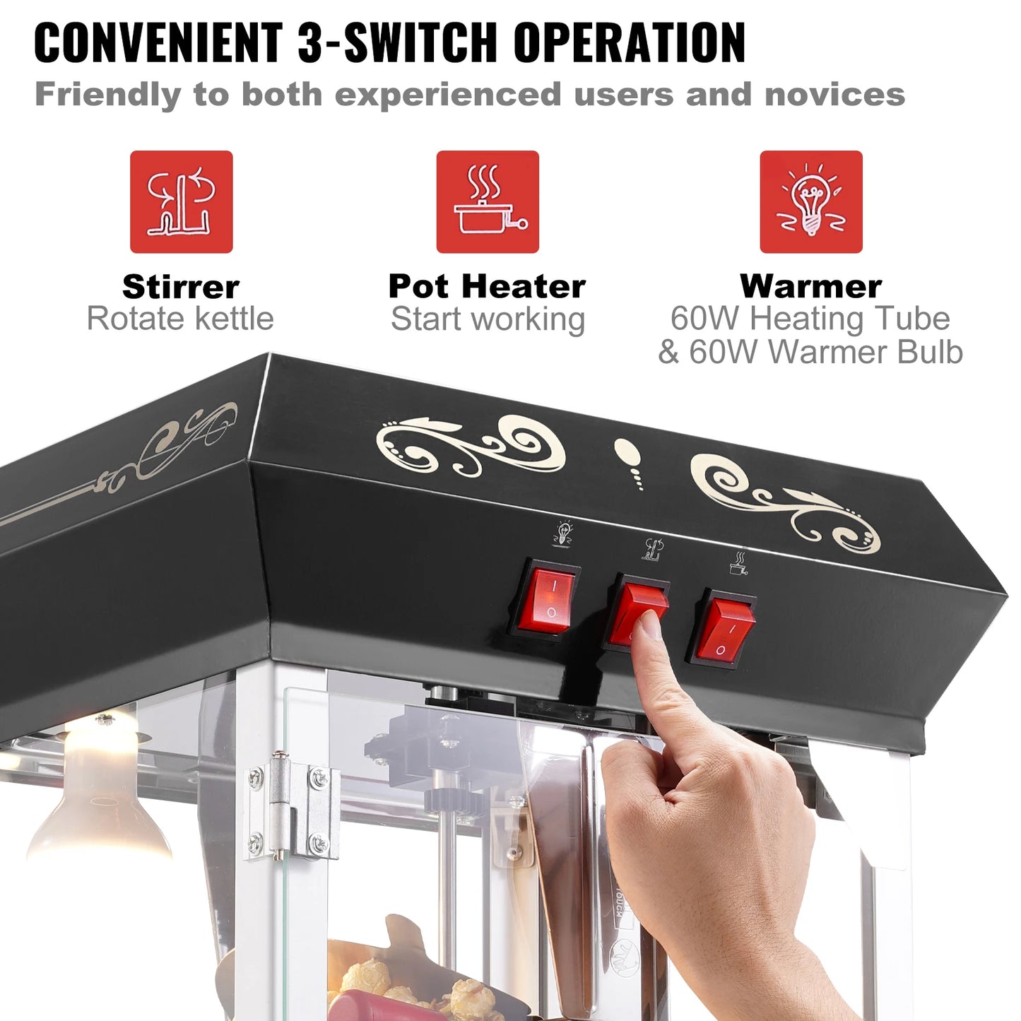 SucceBuy Popcorn Popper Maker With Tempered Glass Makes 48 Cups