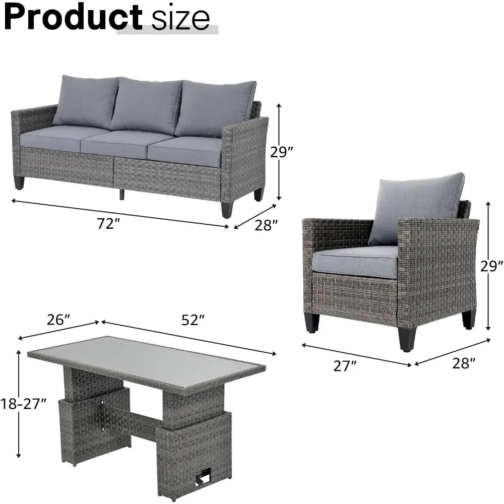 Outdoor Patio Wicker Conversation Set Lift Coffee Table