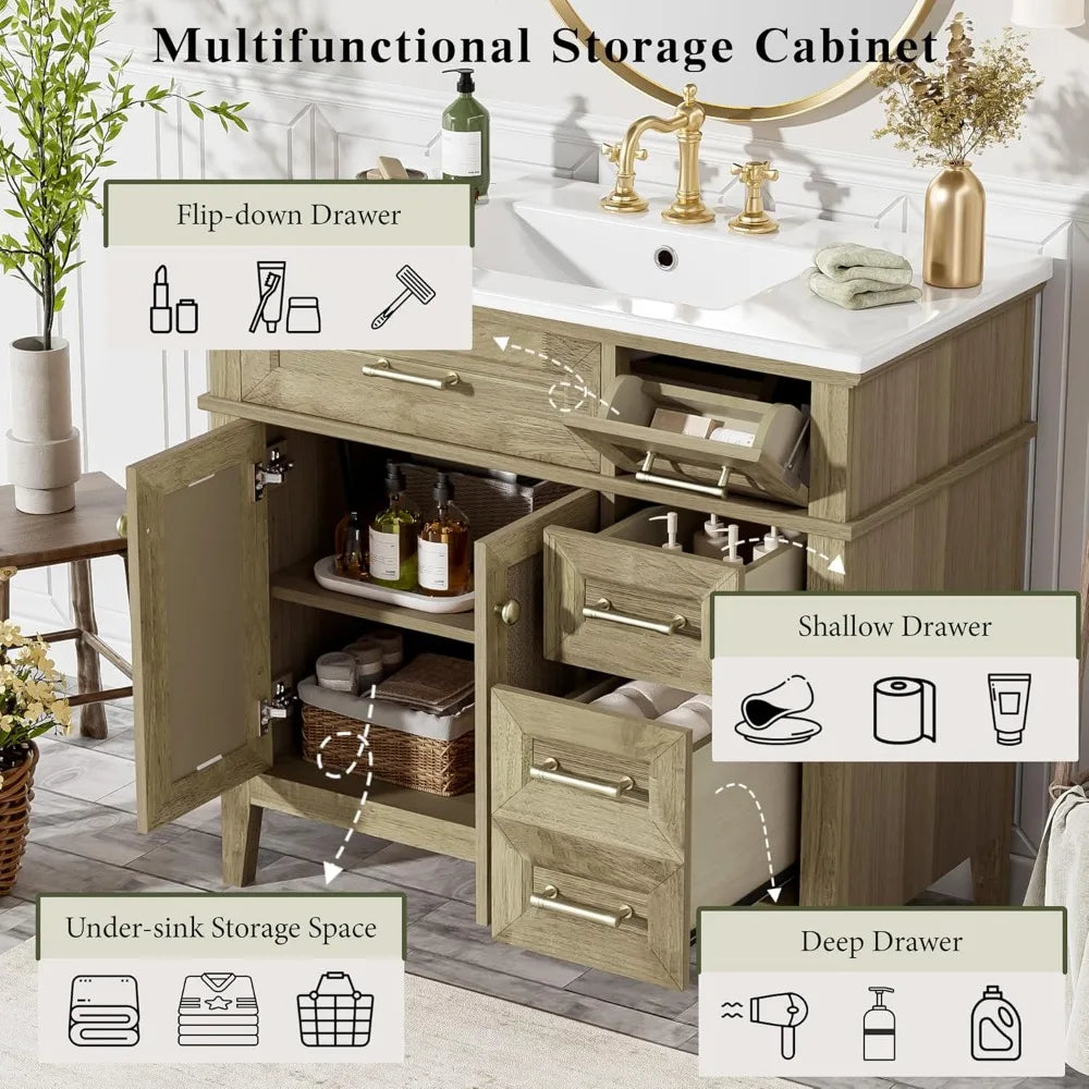 DAFIFY Bathroom Vanity With Sink 2 Doors And Three Drawers