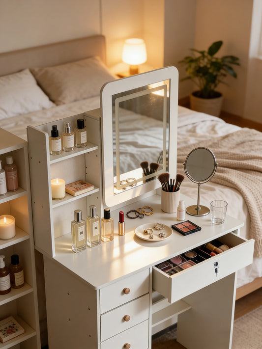 Modern Makeup Vanity Desk With Mirror And Drawers For Bedroom
