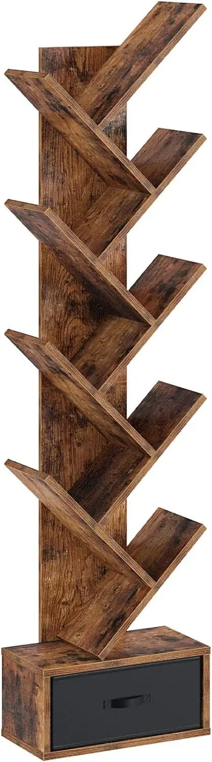 7 Tier Tree Bookshelf With Drawer Storage Rack Living Room