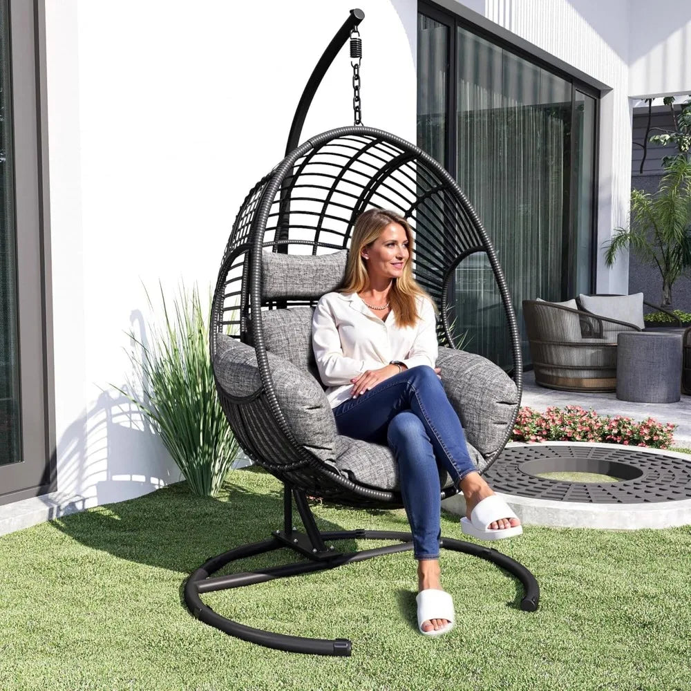 Hanging Egg Chair with Stand - Egg Swing Chair Outdoor Indoor Patio Wicker Chair Swing Hammock Egg Chairs 400lbs Capacity