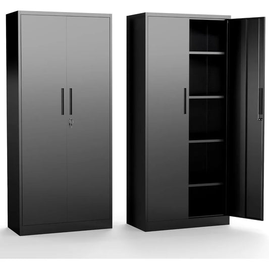 Metal Storage Cabinet With Adjustable Shelves And Locking Doors