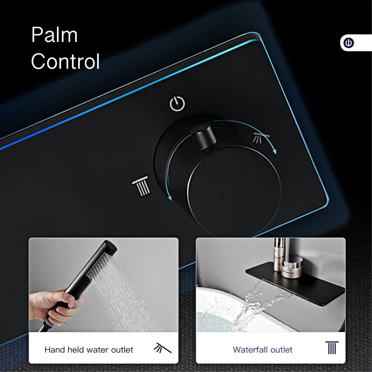 Light luxury brass thermostatic Gun gray bathroom faucet Wall-mounted design Double handle  Cold & Hot dual-control bathtub Tap