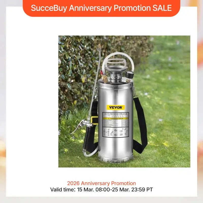 SucceBuy 4 To 12L Hand Powered Stainless Steel Garden Sprayer