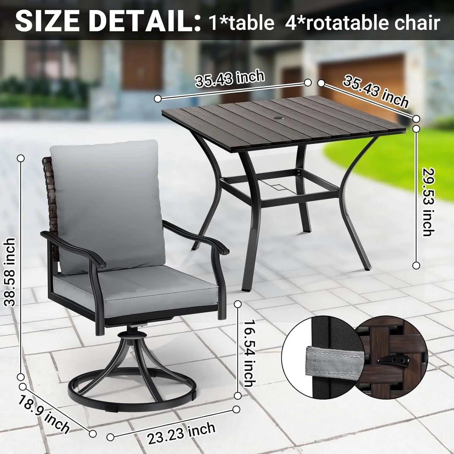 Outdoor Patio Dining Set With 4 Swivel Dining Chairs And Round Table