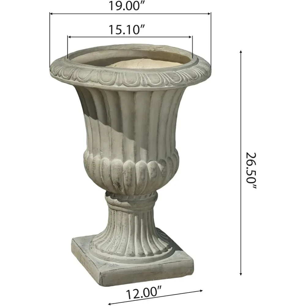 26" Large Urn Planters for Outdoor Plants - Versatile Indoor/Outdoor Garden Planter Urns Flower Pots with Antique Green Magnesiu