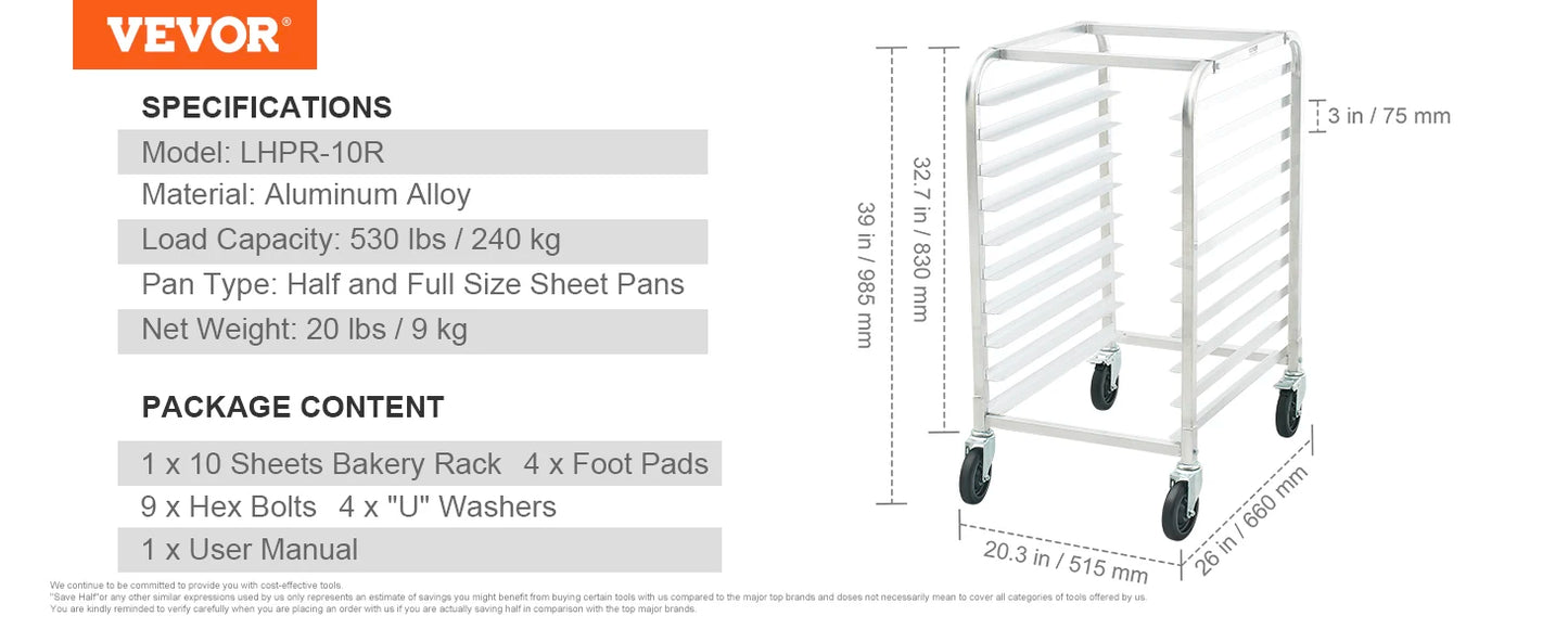 SucceBuy Bun Pan Rack With Brake Wheels For Commercial Bakery