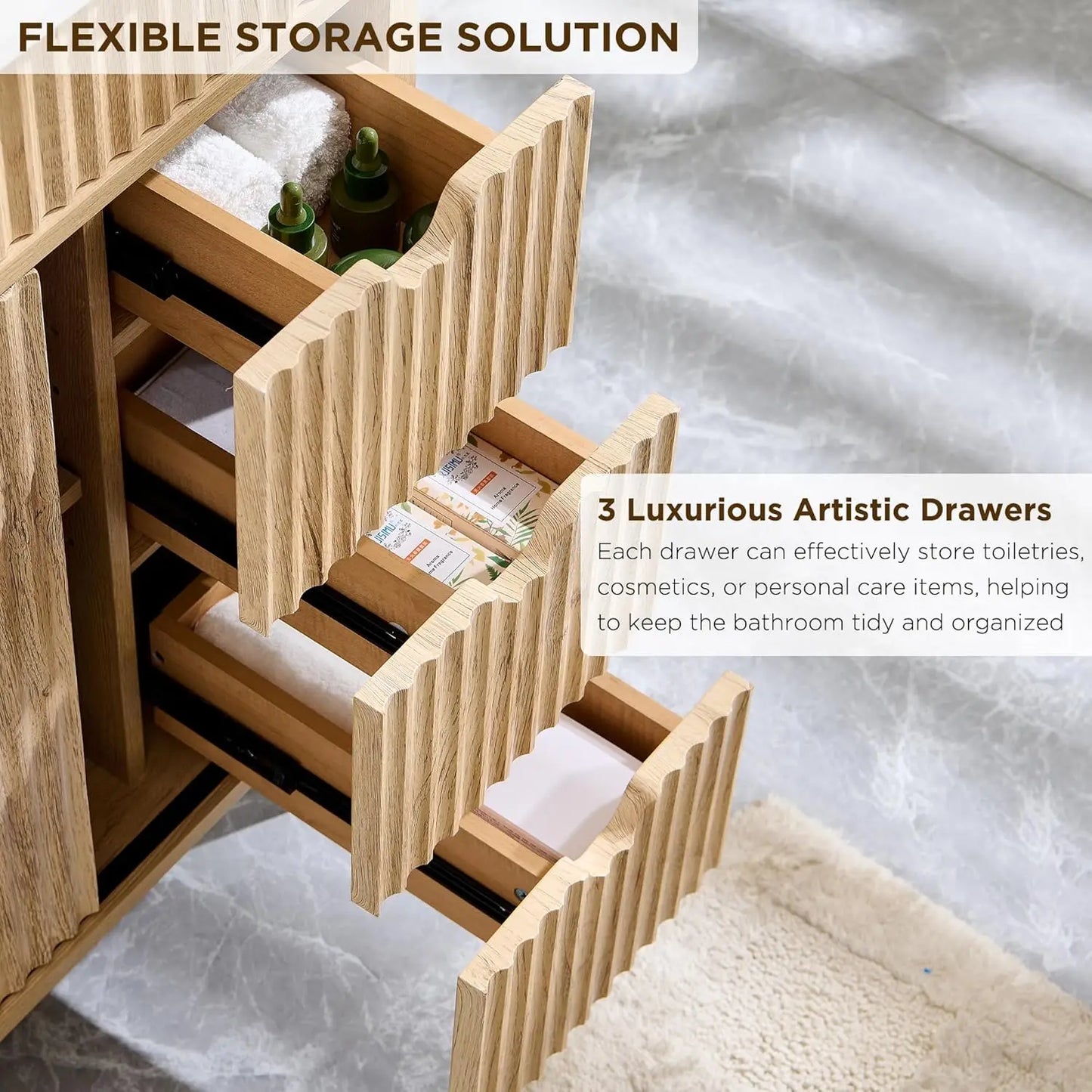 XMSJHignconcerned Fluted Bathroom Vanity With Ceramic Sink