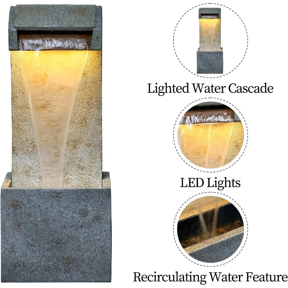 Desgmomy Cascading Stone Waterfall Fountain With LED