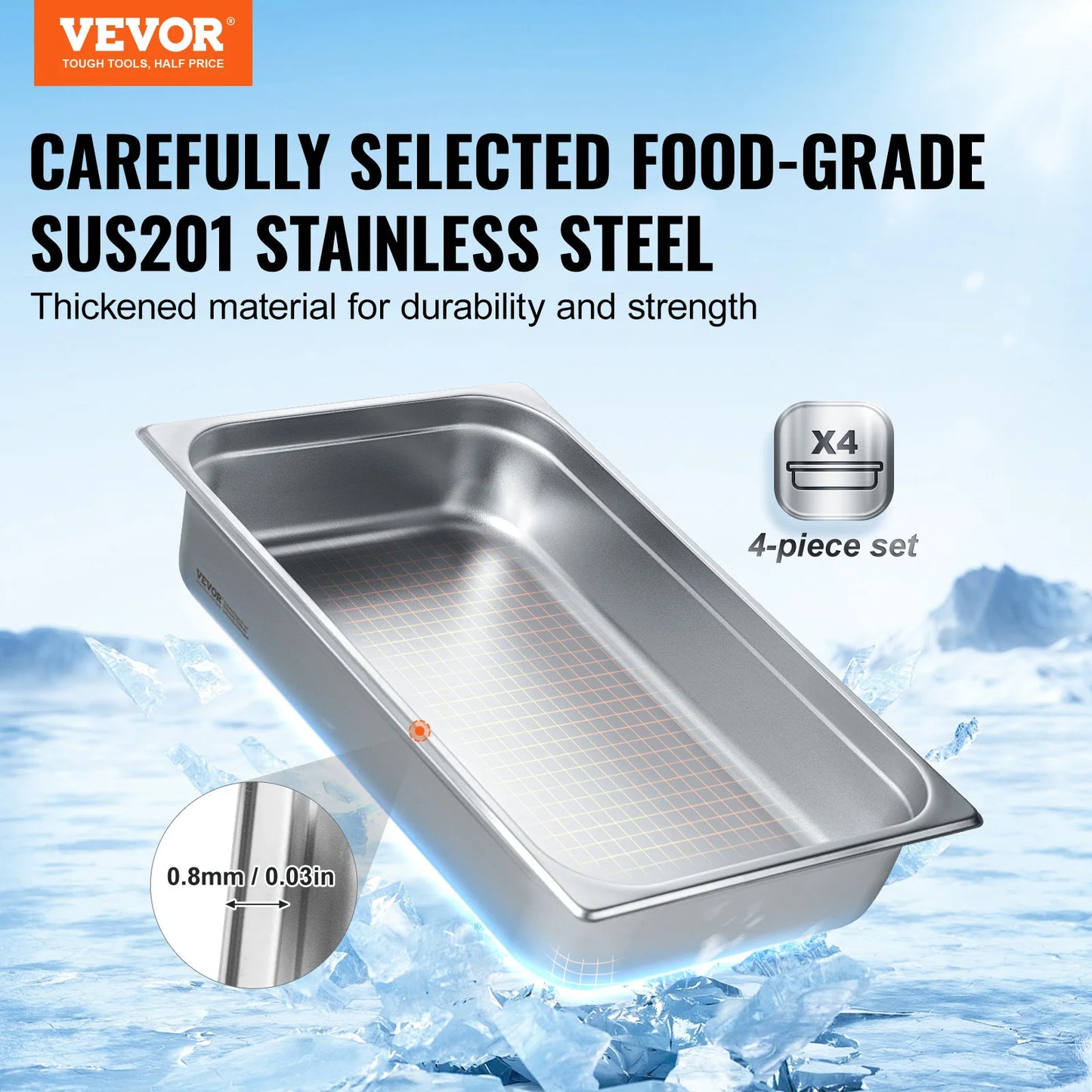 SucceBuy 4 Pack Stainless Steel Hotel Pans With Lid