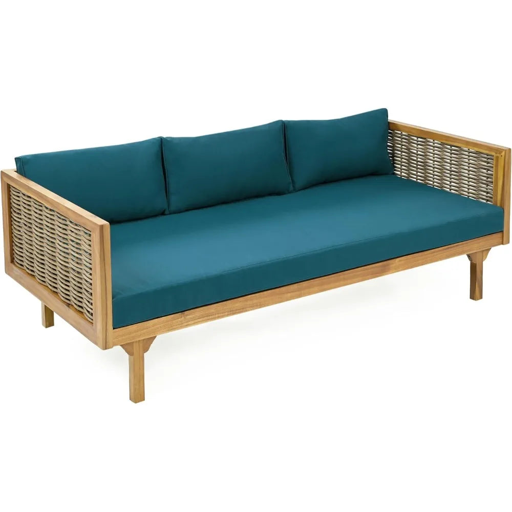 Rattan Arms Outdoor 3 Seat Sofa Patio Furniture Set with Cushions Wood Frame Outdoor Couch for Garden Poolside