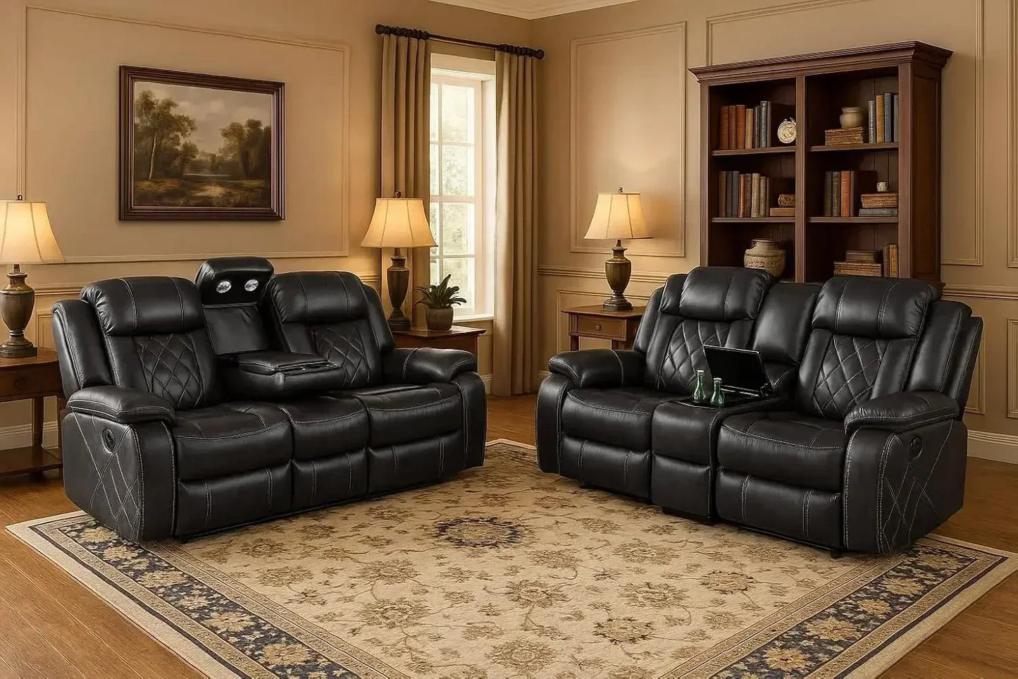 Electric Recliner Living Room Set With LED Lighting And Charging